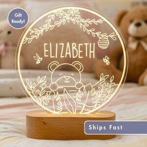 Teddy Bear LED Night Light | Personalized Kids Lamp & Toddler Gift